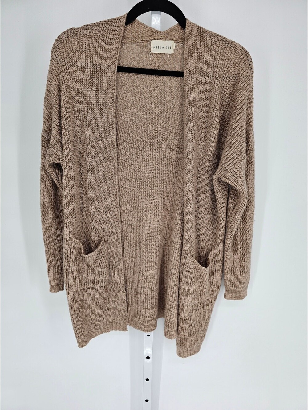 Dreamers Womens Sz S Open Front Knit Cardigan Sweater Beige w/Pockets
